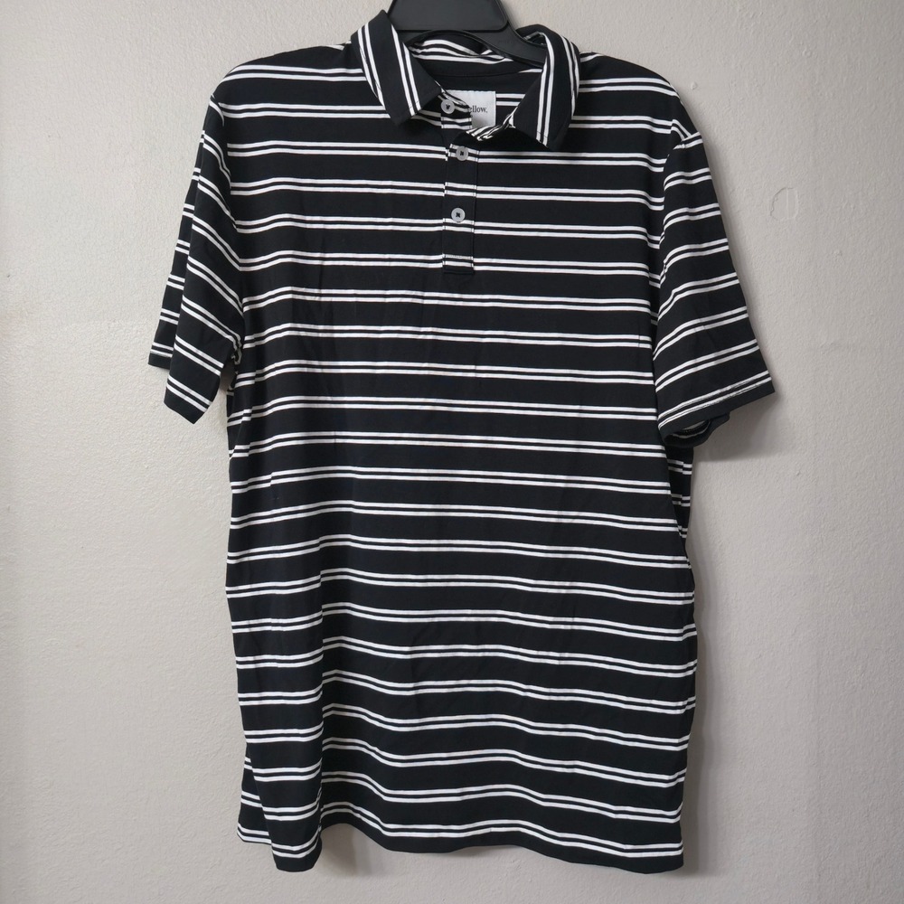 Goodfellow & Co Mens Game Day Polo Shirt Black White Striped Size L NEW